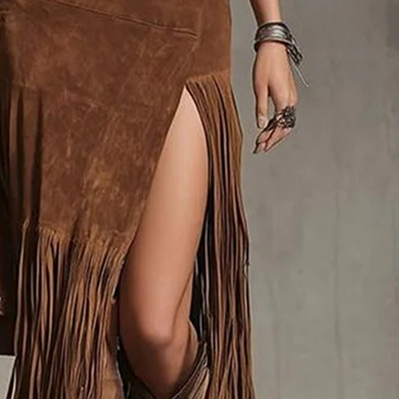 Fringe Slit Boho Skirt