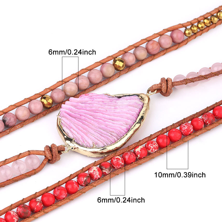 Pink Coral Boho Leather Bracelet
