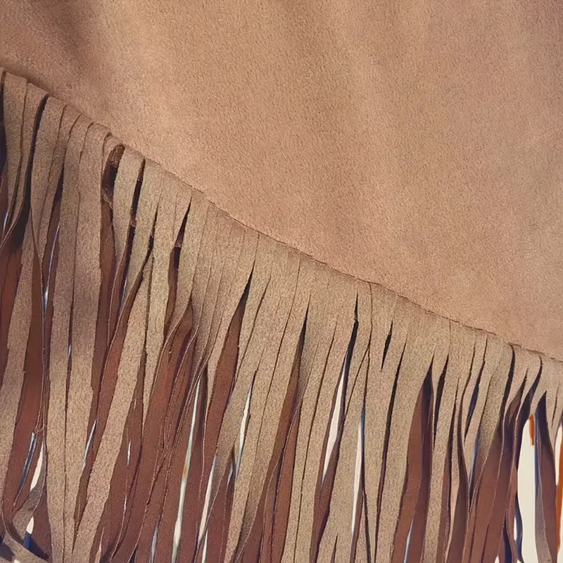 Boho Chic Vintage Suede Fringe Skirt