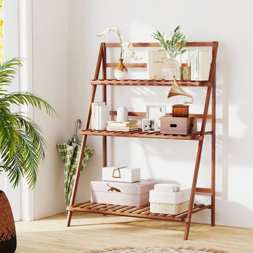 3-Tier Bamboo Foldable Plant Bookshelf