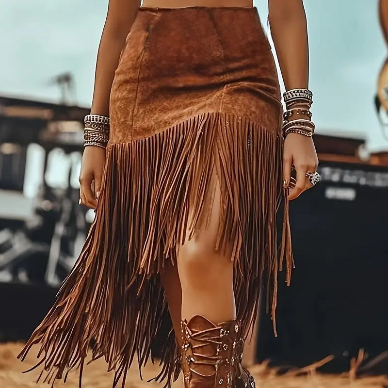 Boho Asymmetrical Denim Skirt
