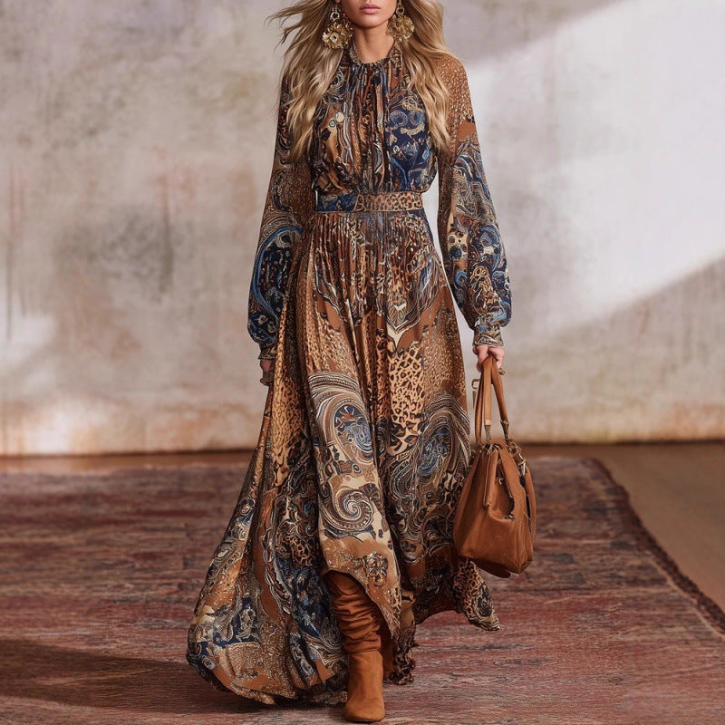 Boho Chic Long-Sleeve Balloon Sleeve Maxi Dress